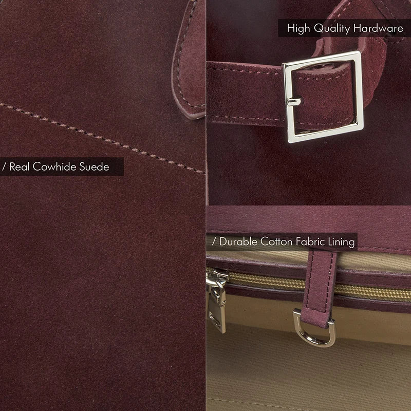 Donna-in Cow Suede Large Handbag Genuine Leather Casual Top Handle Tote Bag for Women Wine Red Fashion