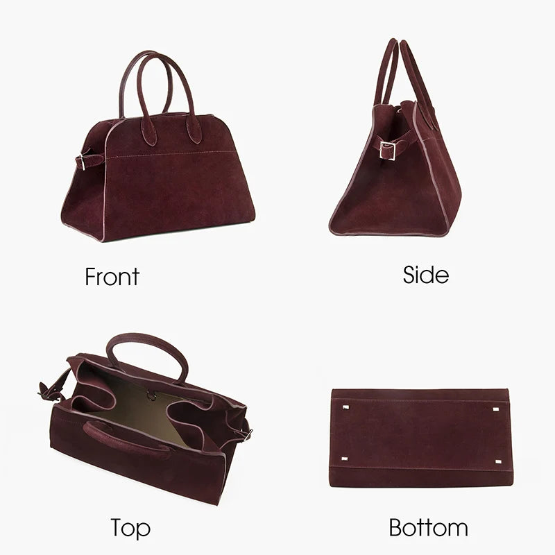 Donna-in Cow Suede Large Handbag Genuine Leather Casual Top Handle Tote Bag for Women Wine Red Fashion