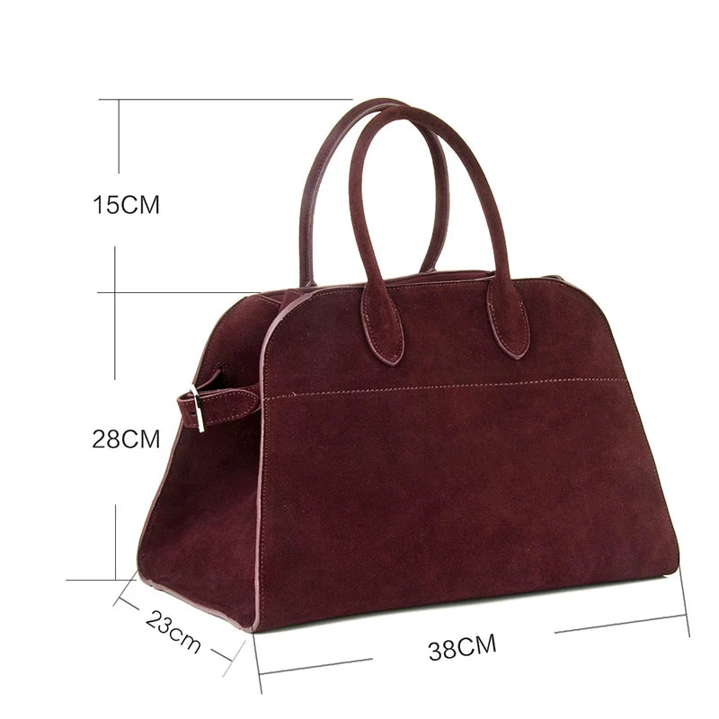 Donna-in Cow Suede Large Handbag Genuine Leather Casual Top Handle Tote Bag for Women Wine Red Fashion