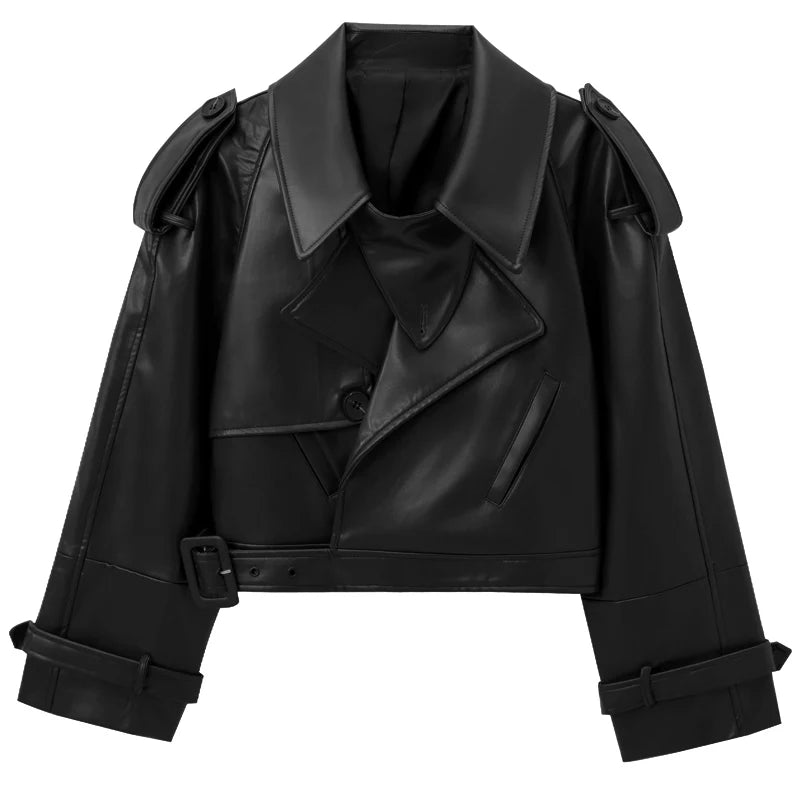 HXAO Leather Cropped Jacket Women's Bomber Jacket Demi-Season New Outerwears Women's Moto Biker Zipper Jacket Pu Streetwear Coat