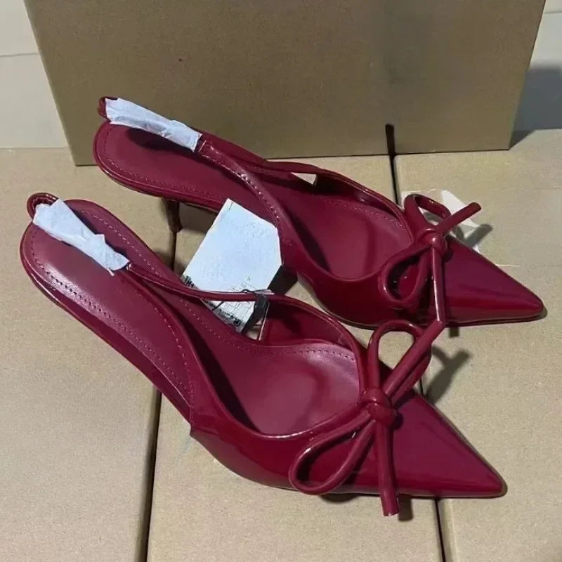Bow Pointed Toe High Heels Sandals Women Brand Designer Shoes Fashion Slides Sexy Slingback Shoes Elegant Mules Sandals Female