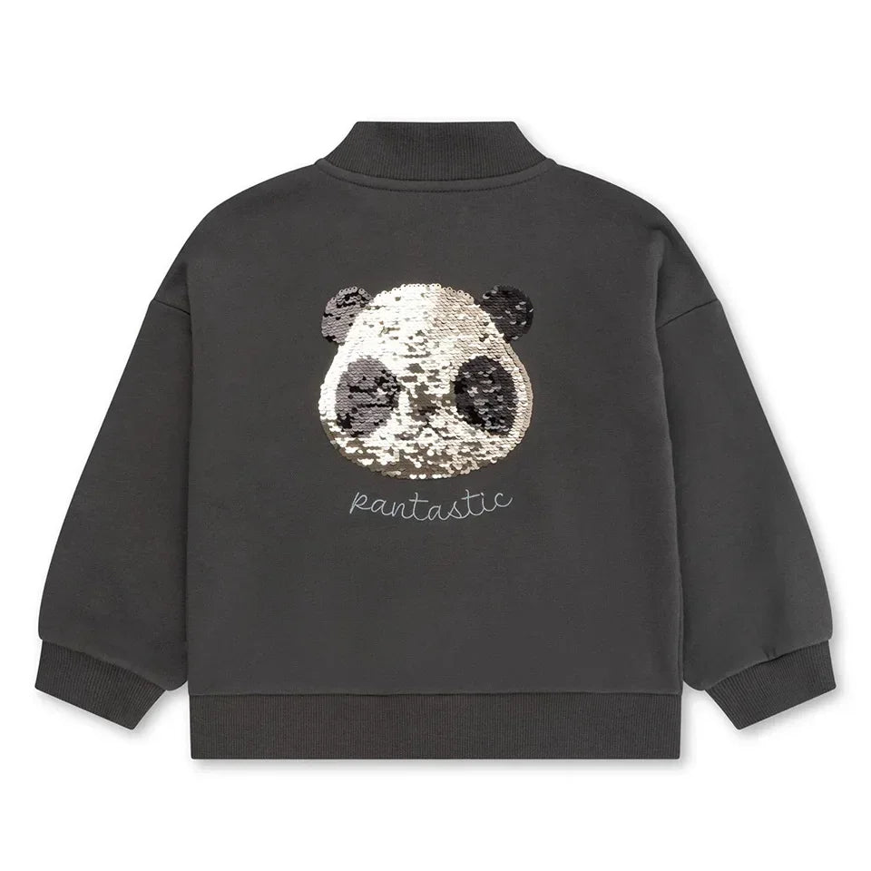New KS Girls Cherry Embroidery Shiny Jacket Boys Panda Sequin Outerwear Children Cotton Hooded Coat Denim Sweatshirt Kid Clothes