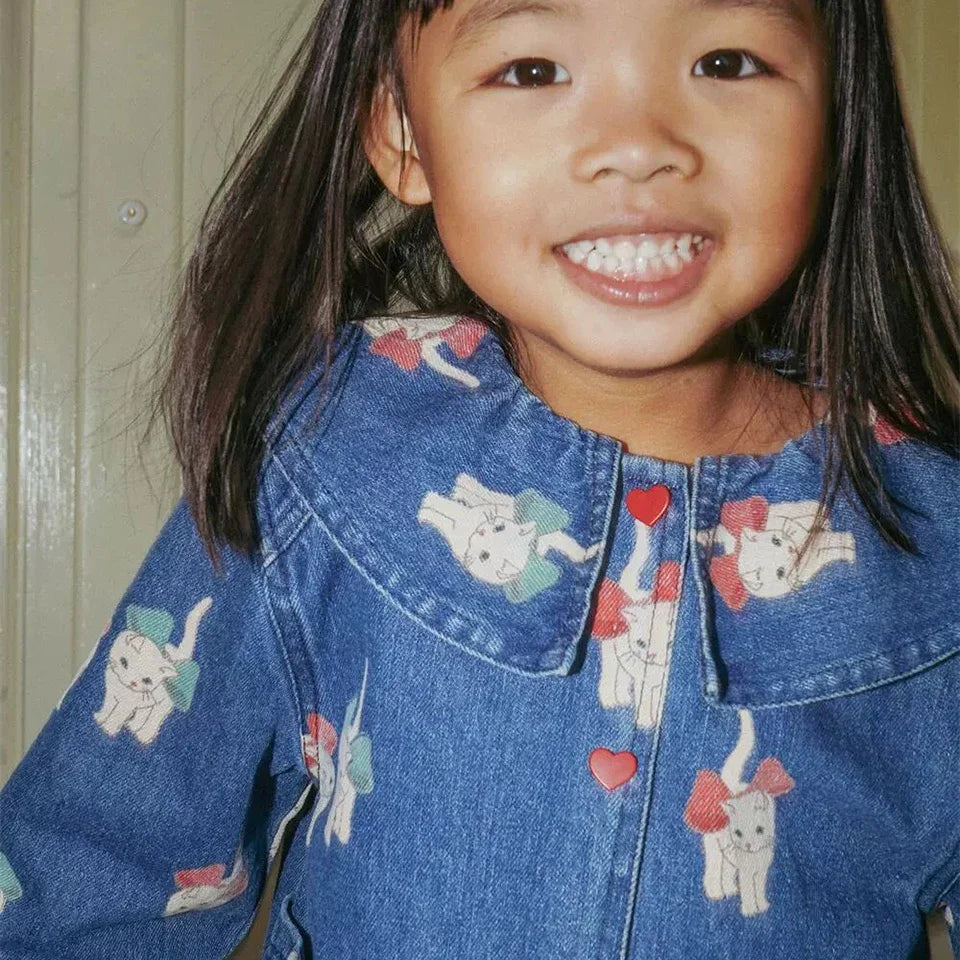 New KS Brand Toddler Kids Girls Cute Cats Print Dress Long Sleeve Blouse T-shirt Children Denim Jacket Coats Jean Pants Clothes