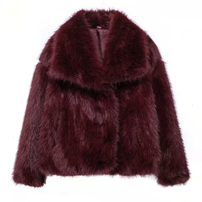 TRAF Faux Fur Coat 2024 Woman New in coats Autumn Winter Fur Plush Fluffy Jacket Warm Red Gray Black White Fur Coat Outerwears