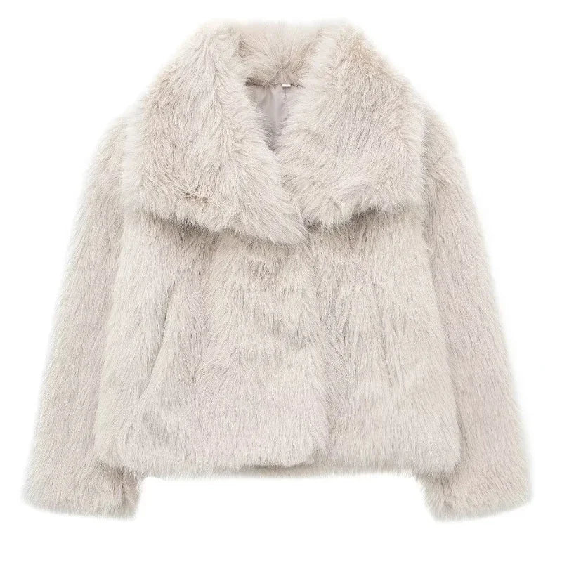 TRAF Faux Fur Coat 2024 Woman New in coats Autumn Winter Fur Plush Fluffy Jacket Warm Red Gray Black White Fur Coat Outerwears