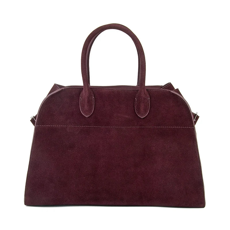 Donna-in Cow Suede Large Handbag Genuine Leather Casual Top Handle Tote Bag for Women Wine Red Fashion