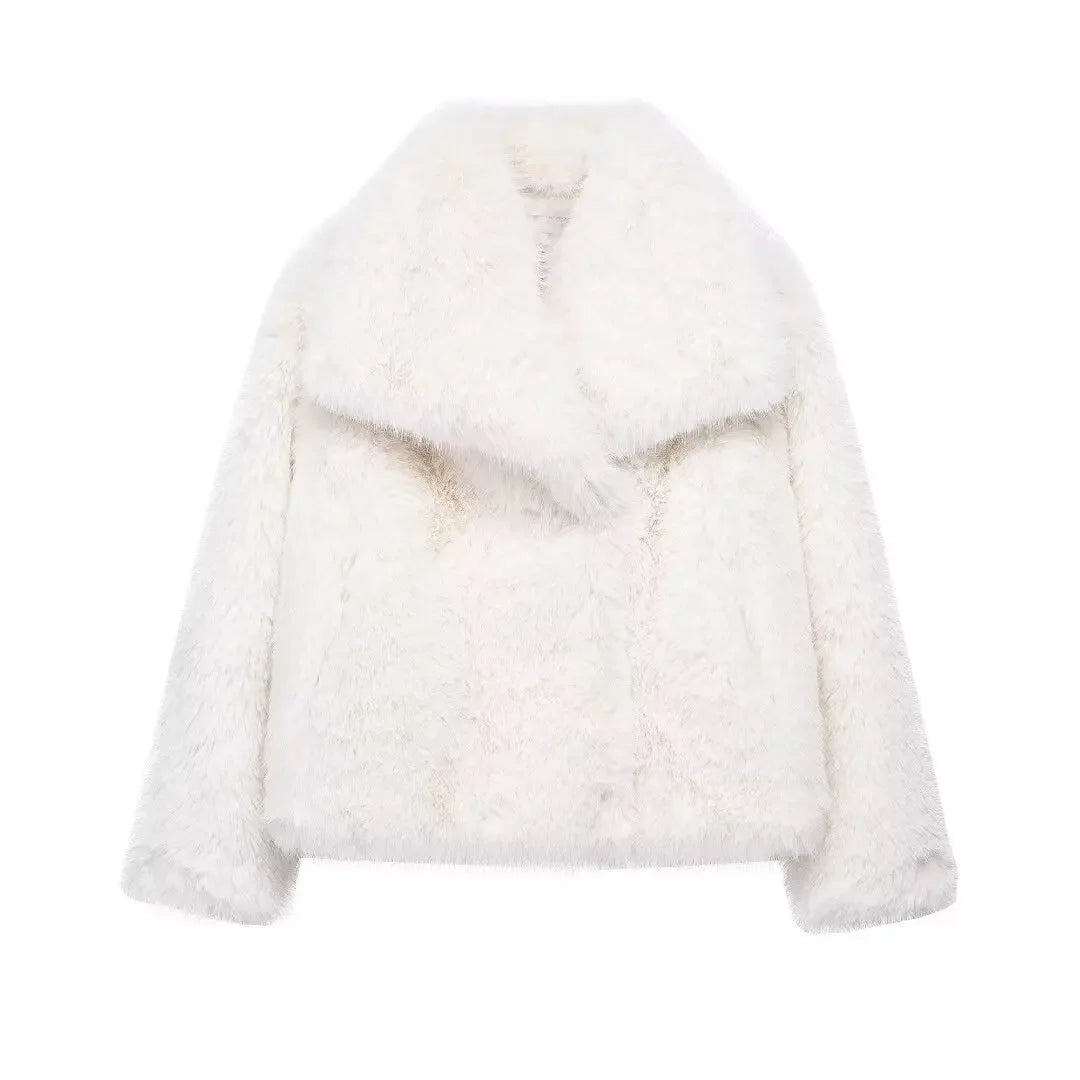 TRAF Faux Fur Coat 2024 Woman New in coats Autumn Winter Fur Plush Fluffy Jacket Warm Red Gray Black White Fur Coat Outerwears