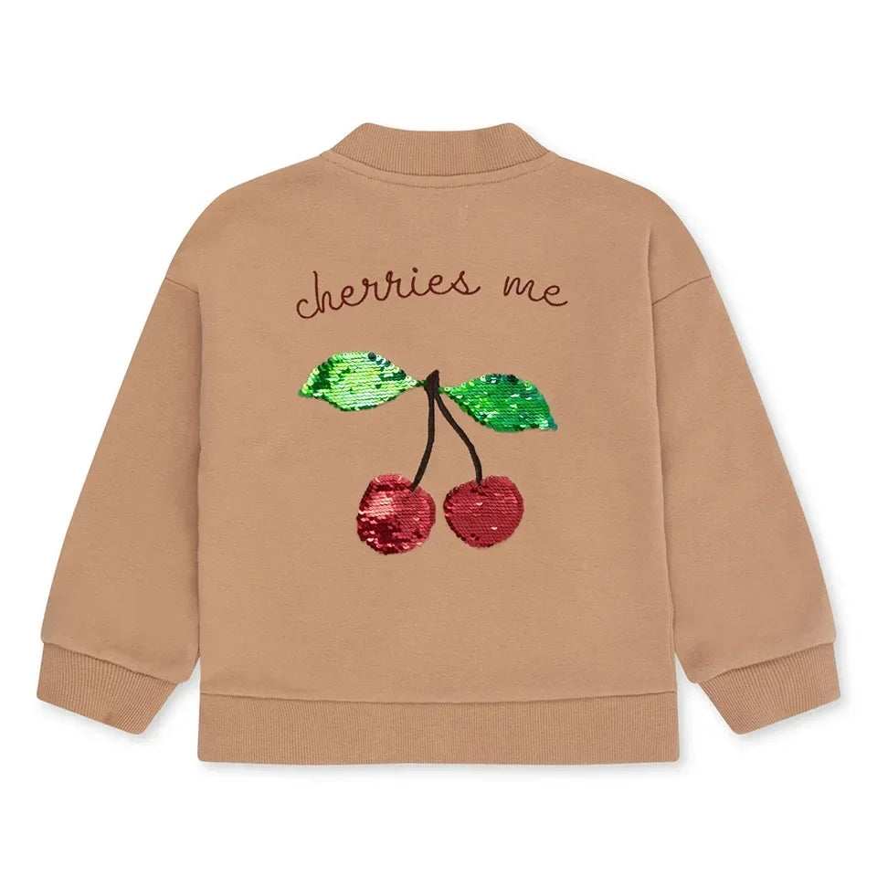 New KS Girls Cherry Embroidery Shiny Jacket Boys Panda Sequin Outerwear Children Cotton Hooded Coat Denim Sweatshirt Kid Clothes