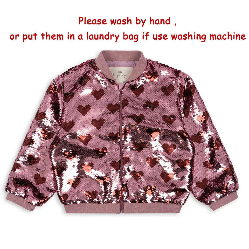 New KS Girls Cherry Embroidery Shiny Jacket Boys Panda Sequin Outerwear Children Cotton Hooded Coat Denim Sweatshirt Kid Clothes