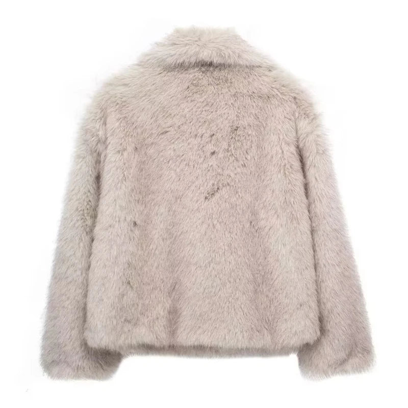TRAF Faux Fur Coat 2024 Woman New in coats Autumn Winter Fur Plush Fluffy Jacket Warm Red Gray Black White Fur Coat Outerwears