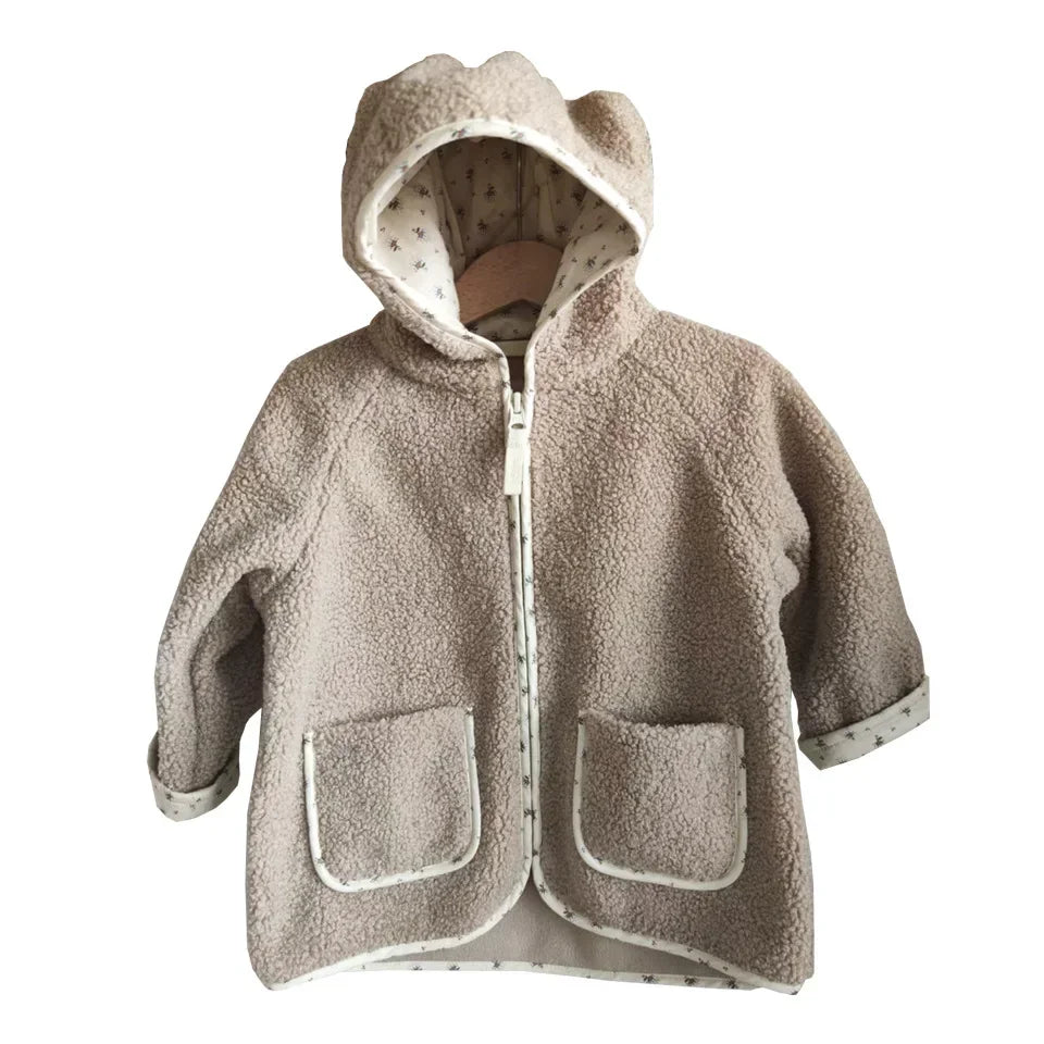 New KS Girls Cherry Embroidery Shiny Jacket Boys Panda Sequin Outerwear Children Cotton Hooded Coat Denim Sweatshirt Kid Clothes