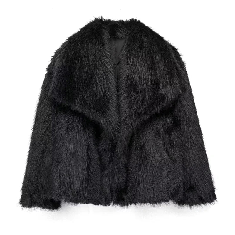 TRAF Faux Fur Coat 2024 Woman New in coats Autumn Winter Fur Plush Fluffy Jacket Warm Red Gray Black White Fur Coat Outerwears