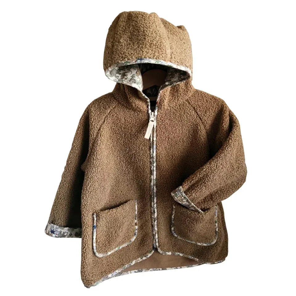 New KS Girls Cherry Embroidery Shiny Jacket Boys Panda Sequin Outerwear Children Cotton Hooded Coat Denim Sweatshirt Kid Clothes